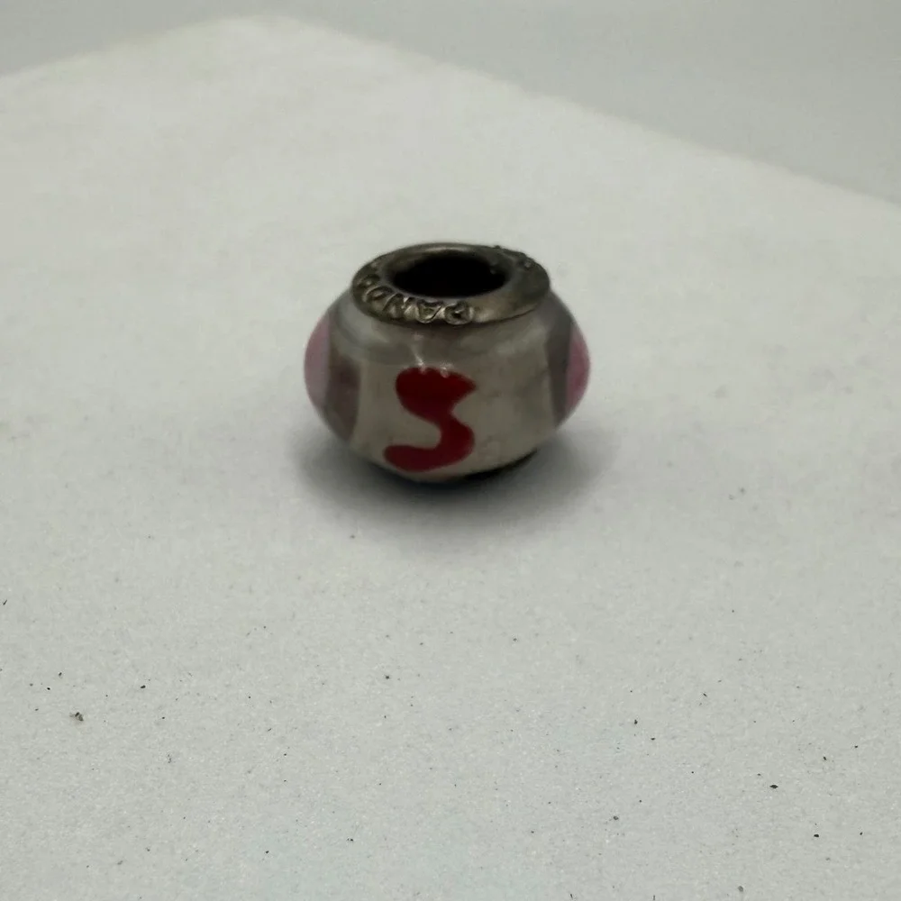 Pandora Sterling Silver S925 ALE Pink Red Swirl Murano Glass Bead Charm